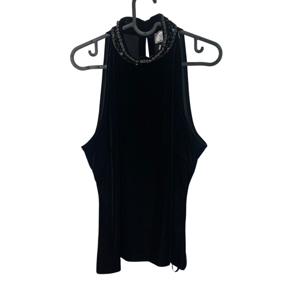 Vintage Eliza J Womens Black Velvet Glam Blue Beads Halter Neck Line Top 12